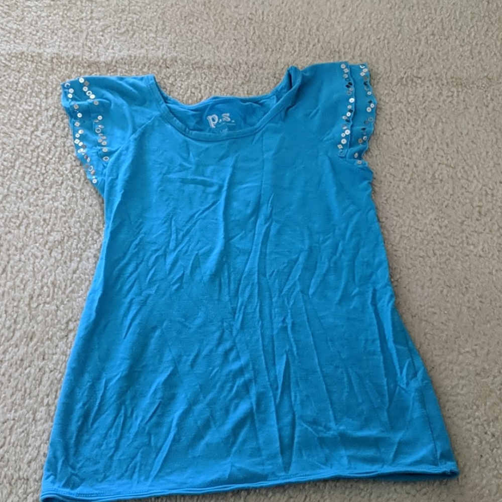 P.S. blue ruffled sleeved sequence shirt